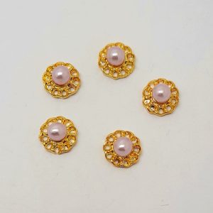 gold nail charms with pink pearl