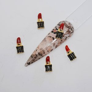 black, gold and red lipstick nail art charms