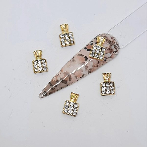gold sparkly perfume bottle nail charms