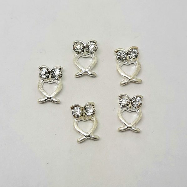 silver heart owls with gem nail charms