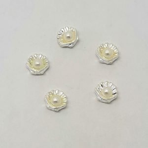 silver shells with pearl nail charms