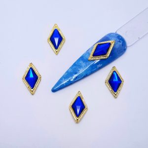 blue and gold diamond nail charms