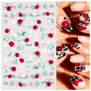 red and pink roses and leaves stickers