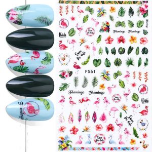 flamingo and leaves nail stickers