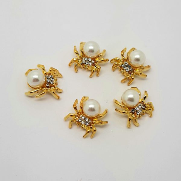 gold and pearl spiders nail charms