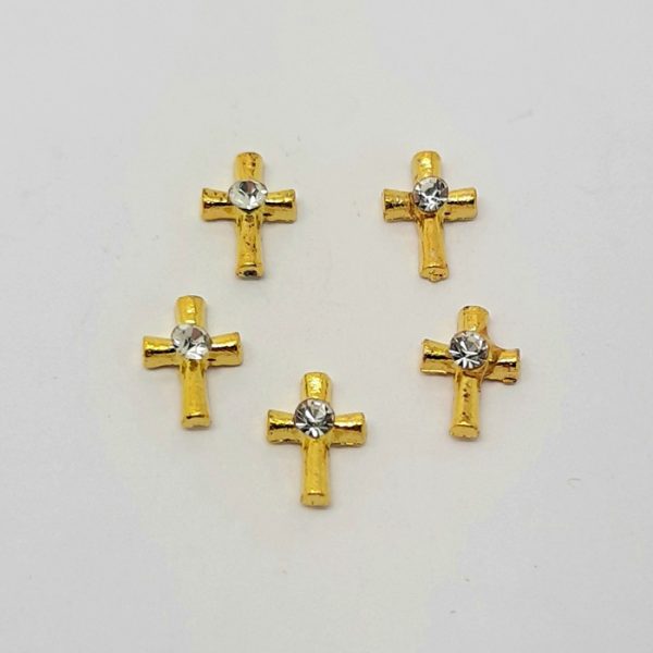 gold cross with gem nail charms