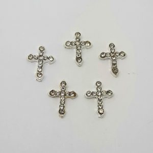 silver cross with gems charms