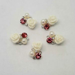 white rose with pearl and gems nail charms