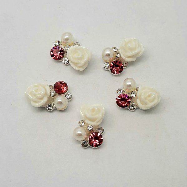 white rose with pearl and gems nail charms