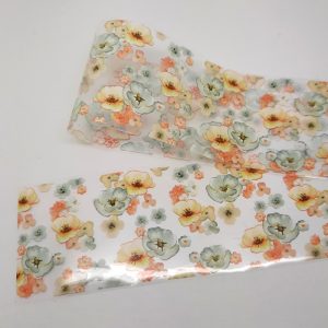 soft grey and orange flowers nail foil