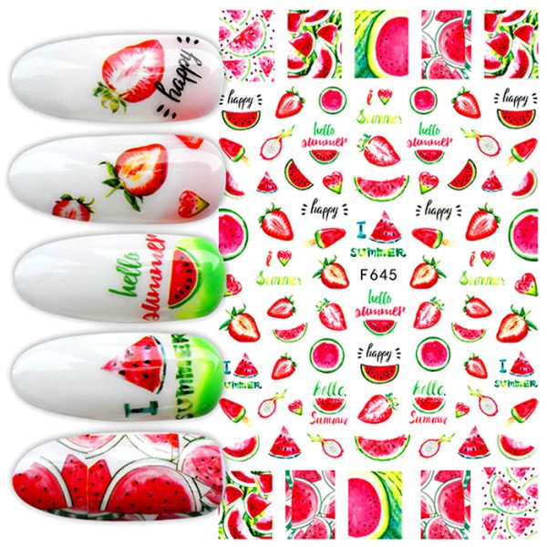 strawberry and watermelon nail stickers