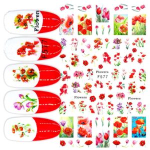 poppies and tulips nail stickers