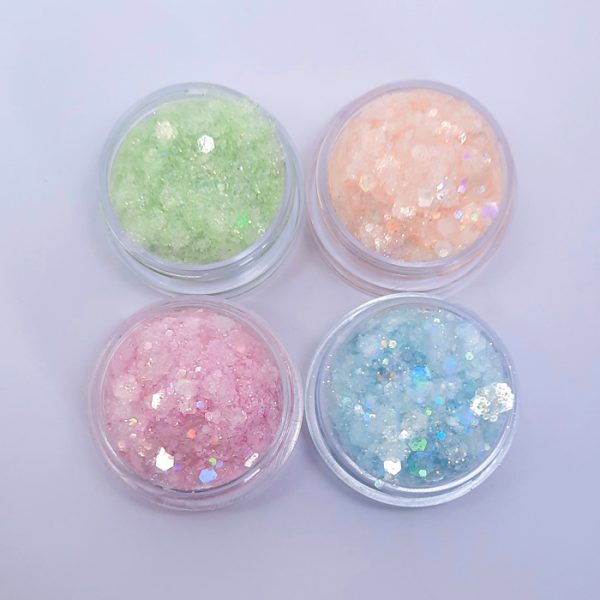 collection of 4 iridescent pastel nail glitters