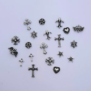 dark silver grey metal nail charm set with crosses