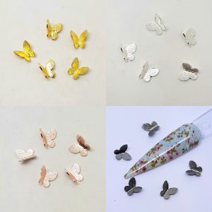 metal butterfly nail charms gold silver rose gold black