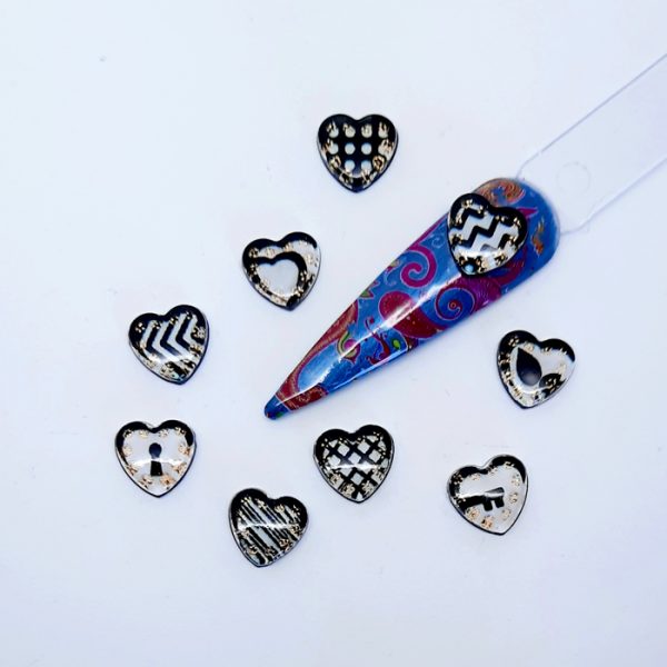 black and white resin love heart nail charms