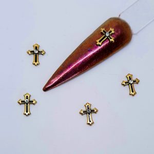 gold cross with gem nail charms