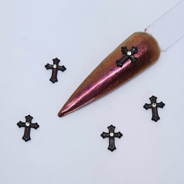 black cross with gem nail charms