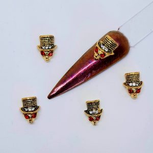 gold skulls with hats and gems halloween nail charms