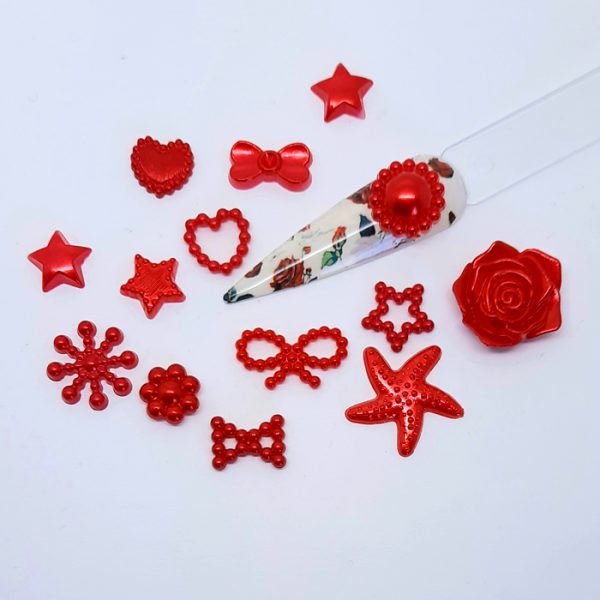 mixed pearly red nail charm decoration