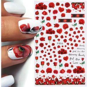 red rose flower nail stickers
