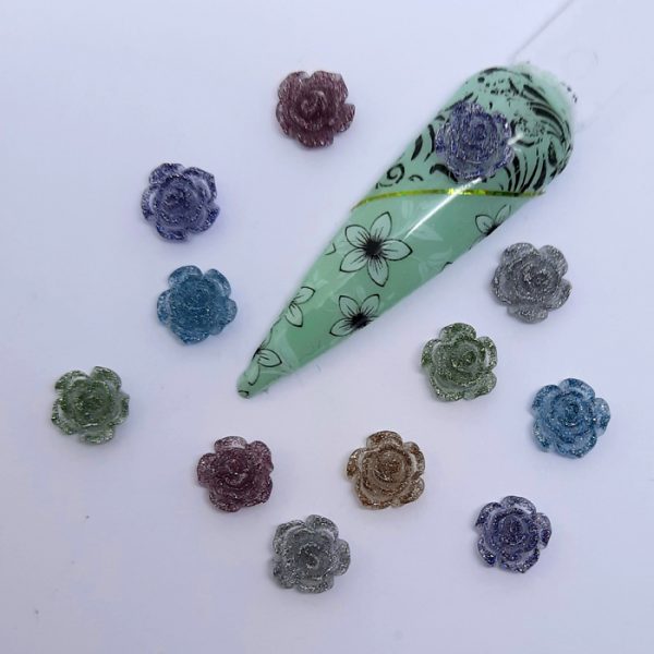 glittery resin rose nail charms