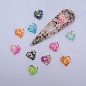 colourful acrylic love heart nail charms