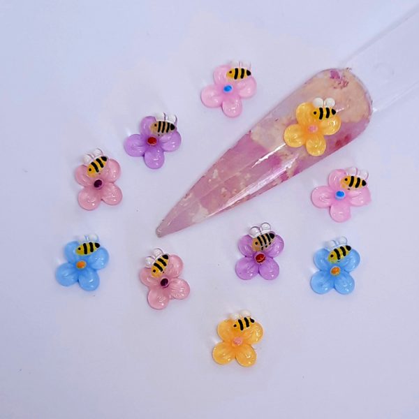 cute flower and bee nail charms