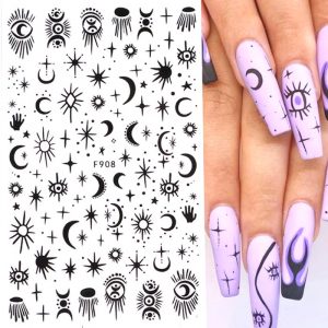 black stars and moon nail stickers