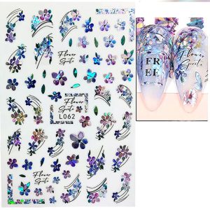 shiny blue laser flower nail stickers