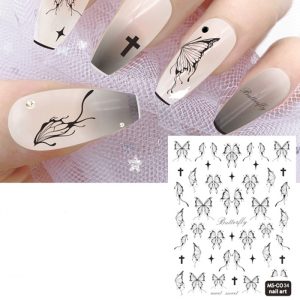 black butterfly and stars nail stickers
