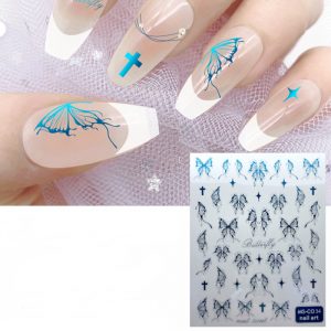 blue butterfly and stars nail stickers