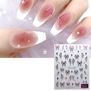 pink butterfly and stars nail stickers