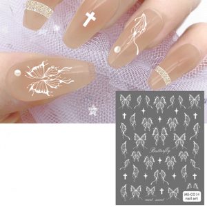 silver butterfly and stars nail stickers