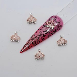 rose gold metal crown nail charms with gems