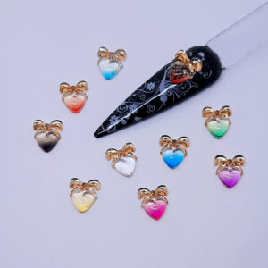 cute resin heart nail charms with bows